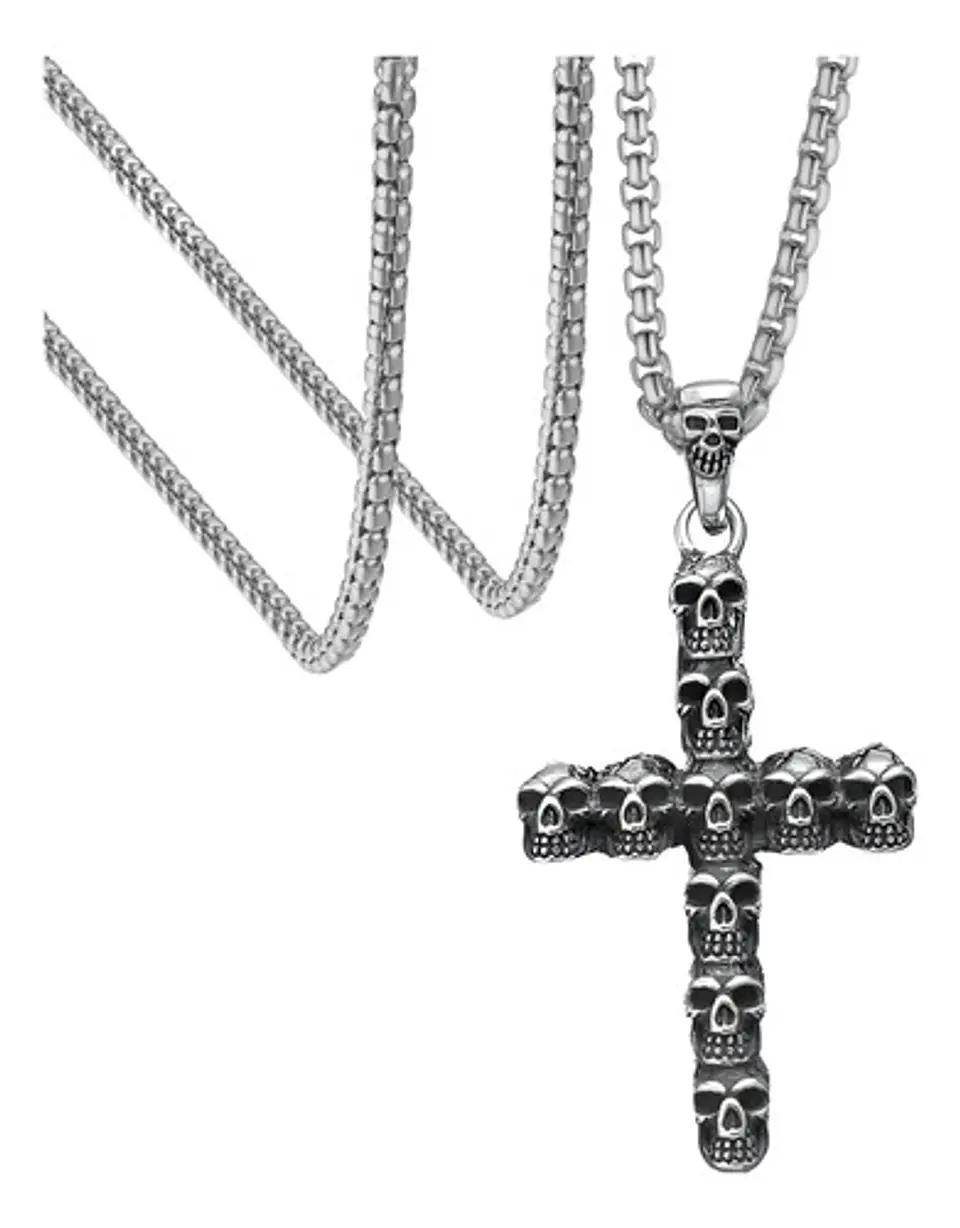 Collar Cruz Calavera Skull Craneo Acero Inoxidable Hombre 1