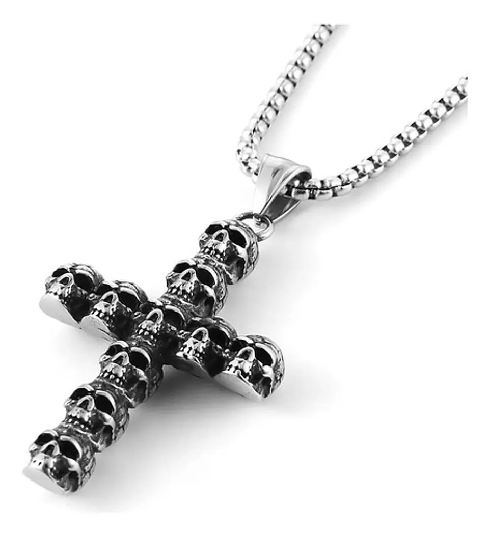 Collar Cruz Calavera Skull Craneo Acero Inoxidable Hombre 2