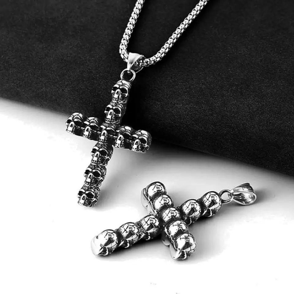 Collar Cruz Calavera Skull Craneo Acero Inoxidable Hombre 6
