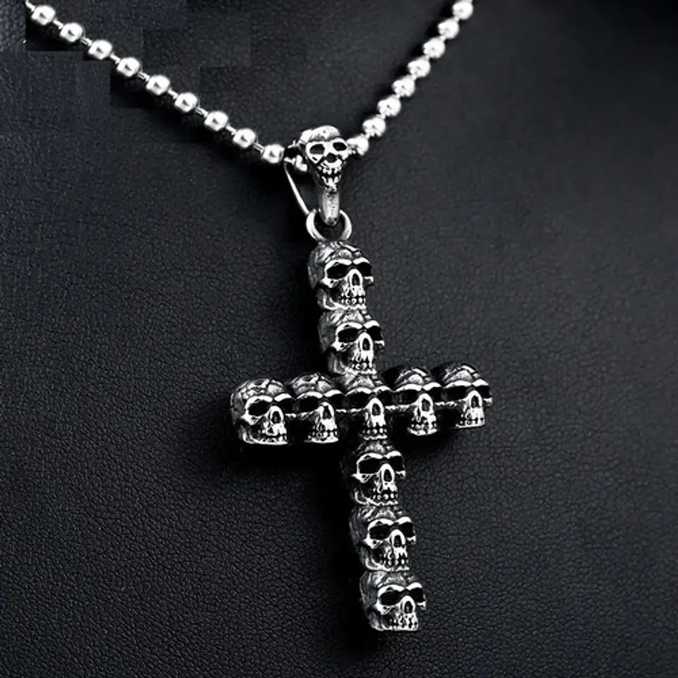 Collar Cruz Calavera Skull Craneo Acero Inoxidable Hombre 12