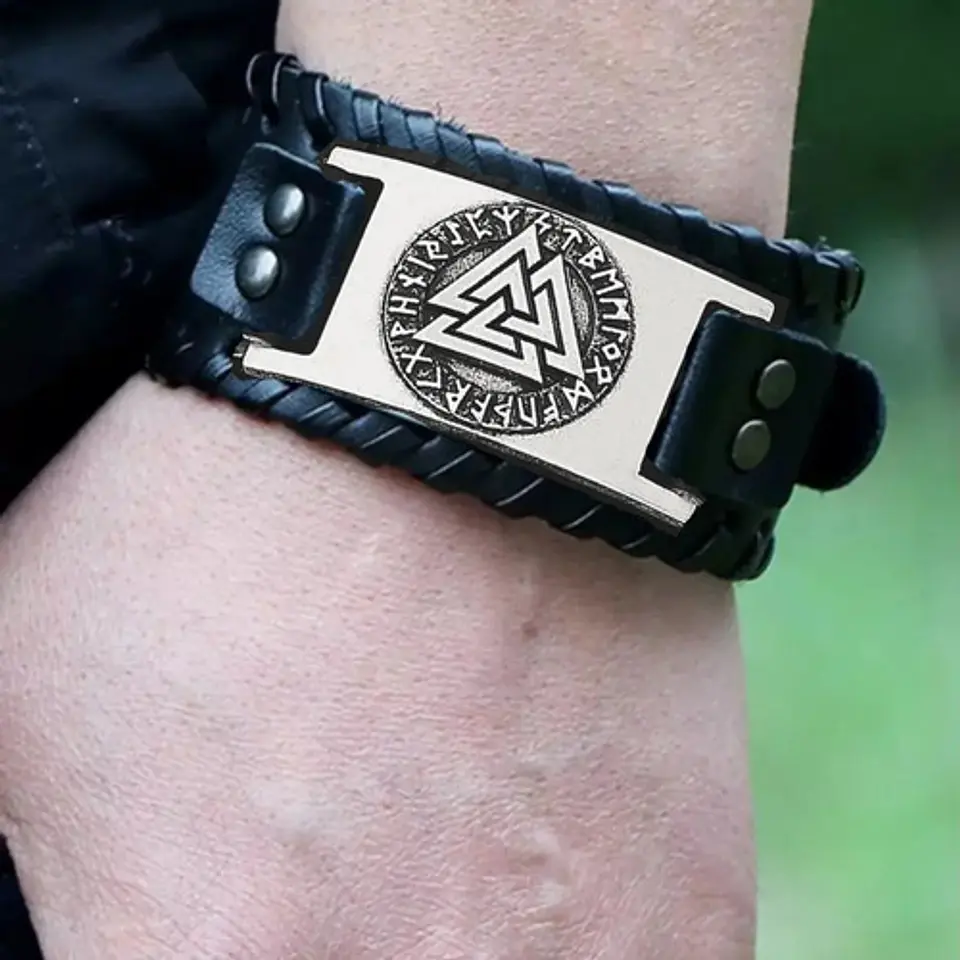 Pulsera Brazalete Cuero Vikingo Brújula Vegvisir Para Hombre 5