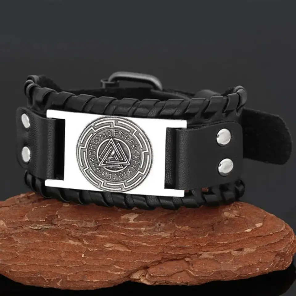 Pulsera Brazalete Cuero Vikingo Brújula Vegvisir Para Hombre 11