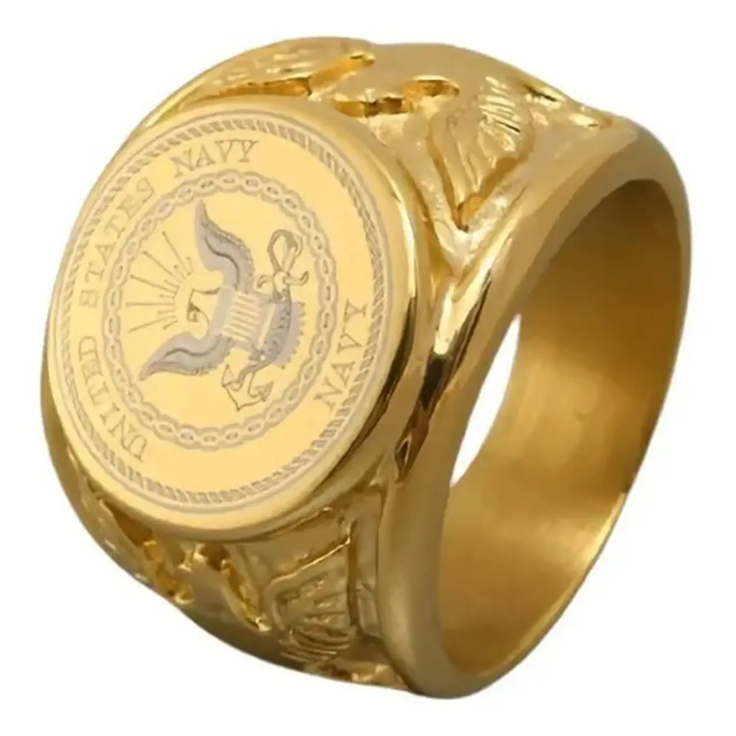 Anillo Color Oro Ancla Militar Acero Inoxidable Para Hombre 1