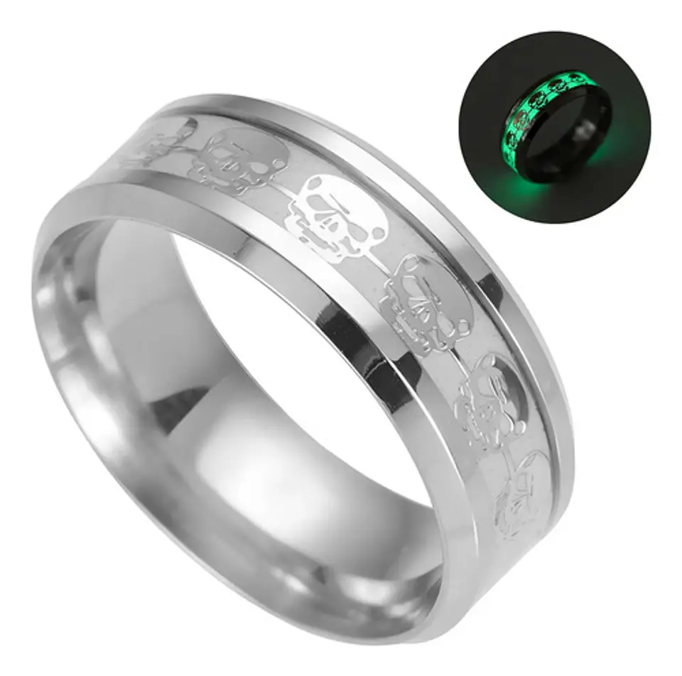 Anillo Calavera Craneo Brilla En La Oscuridad Fluorescente 1
