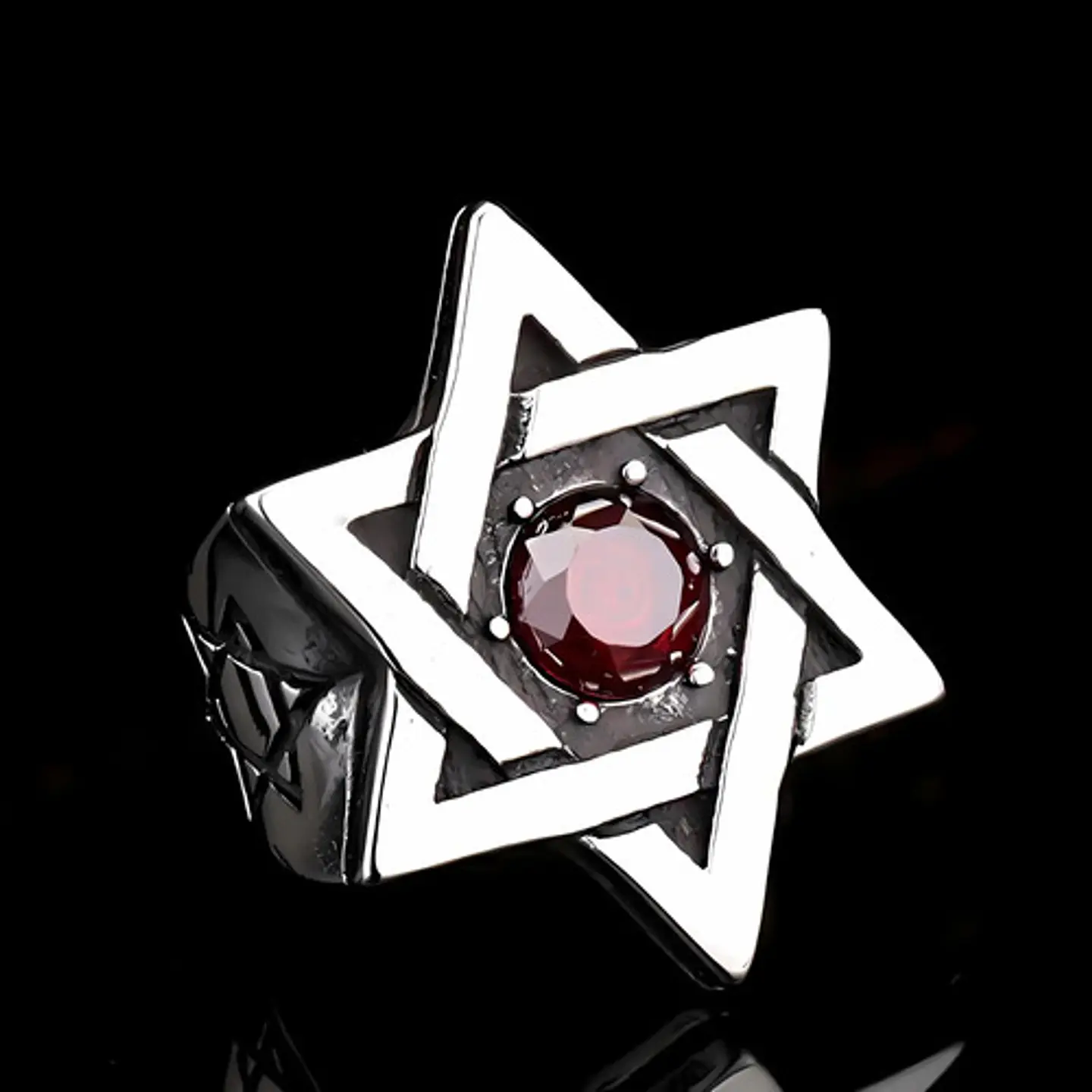Anillo Estrella De David Acero Inoxidable Piedra Para Hombre 2