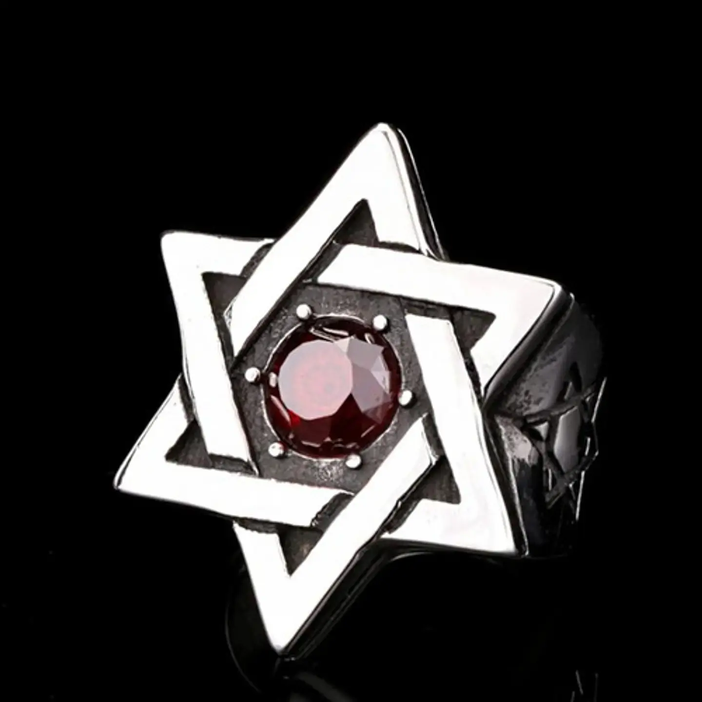 Anillo Estrella De David Acero Inoxidable Piedra Para Hombre 3