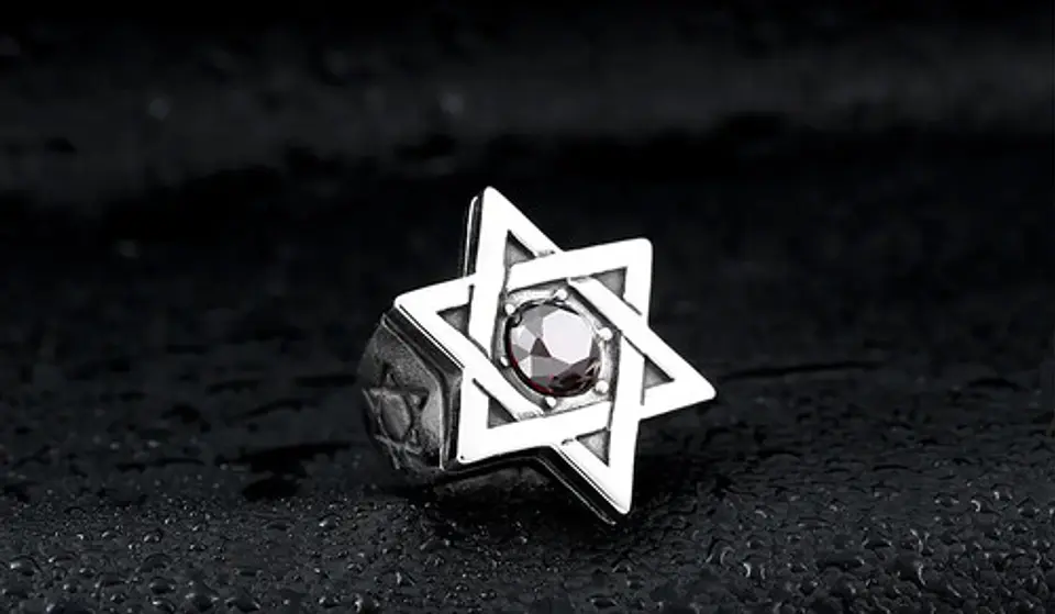 Anillo Estrella De David Acero Inoxidable Piedra Para Hombre 8