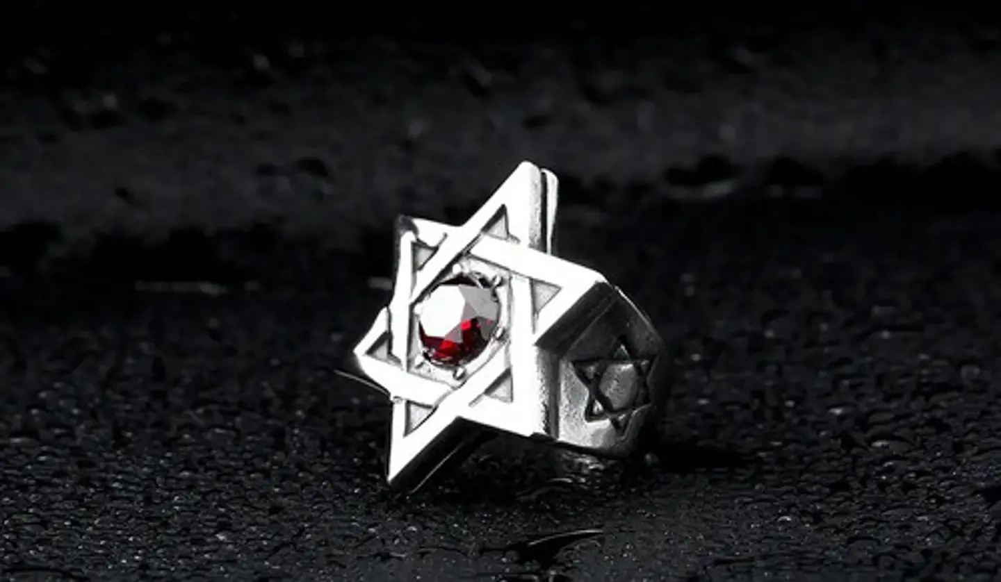 Anillo Estrella De David Acero Inoxidable Piedra Para Hombre 10