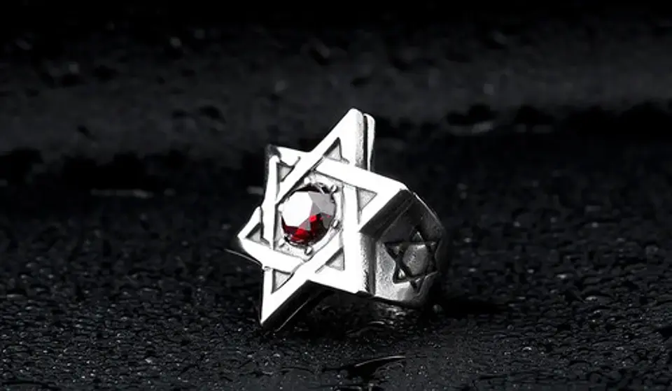 Anillo Estrella De David Acero Inoxidable Piedra Para Hombre 10