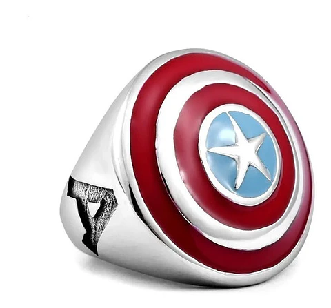 Anillo Capitan America Color Plata Acero Inoxidable Hombre