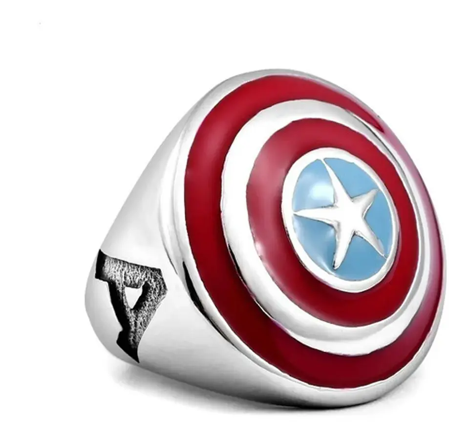 Anillo Capitan America Color Plata Acero Inoxidable Hombre 1