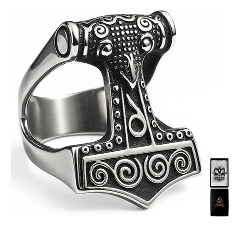 Anillo Hombre Martillo Thor Mjolnir Vikingo Nórdico De Acero