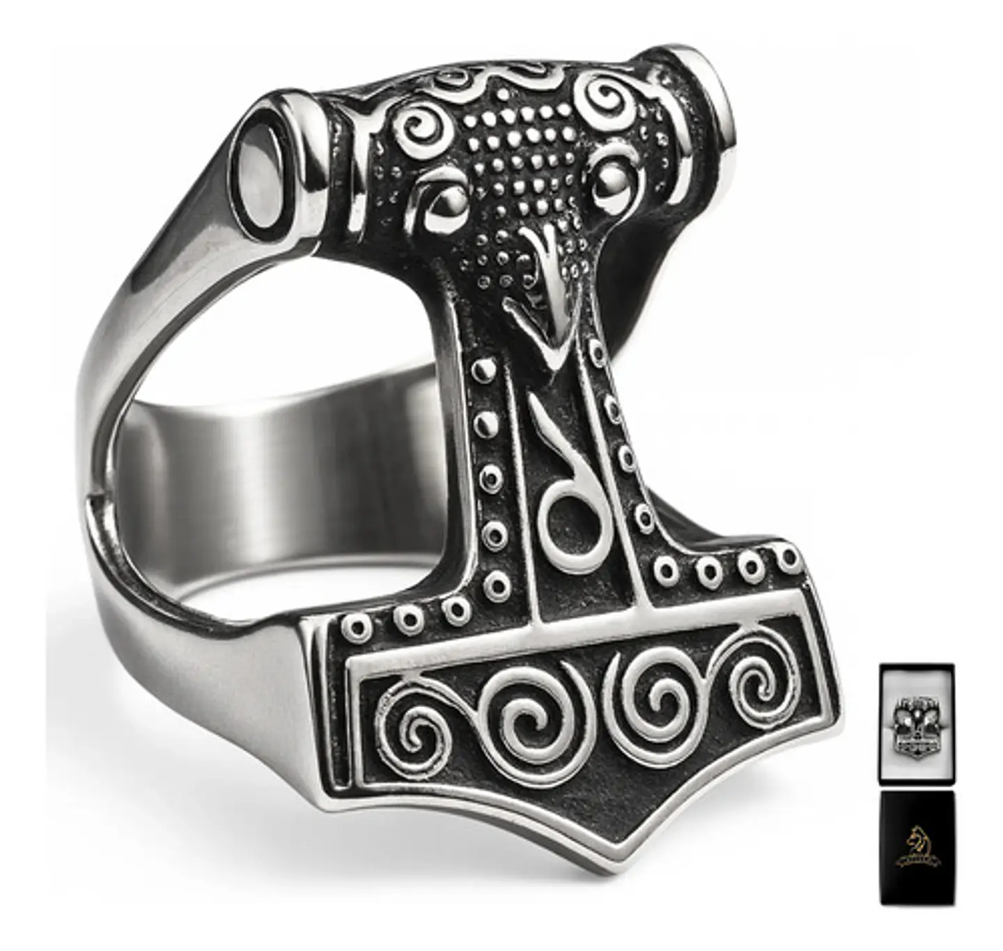 Anillo Hombre Martillo Thor Mjolnir Vikingo Nórdico De Acero 1