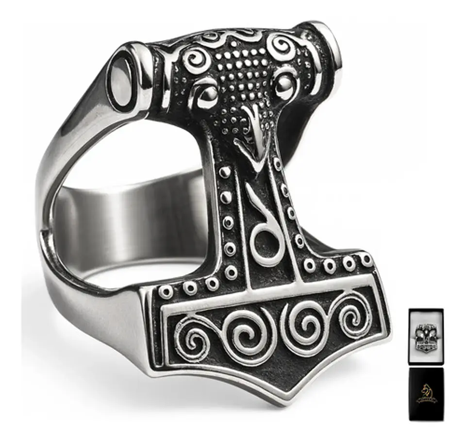 Anillo Hombre Martillo Thor Mjolnir Vikingo Nórdico De Acero 1