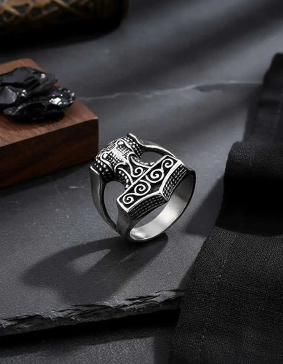 Anillo Hombre Martillo Thor Mjolnir Vikingo Nórdico De Acero 5