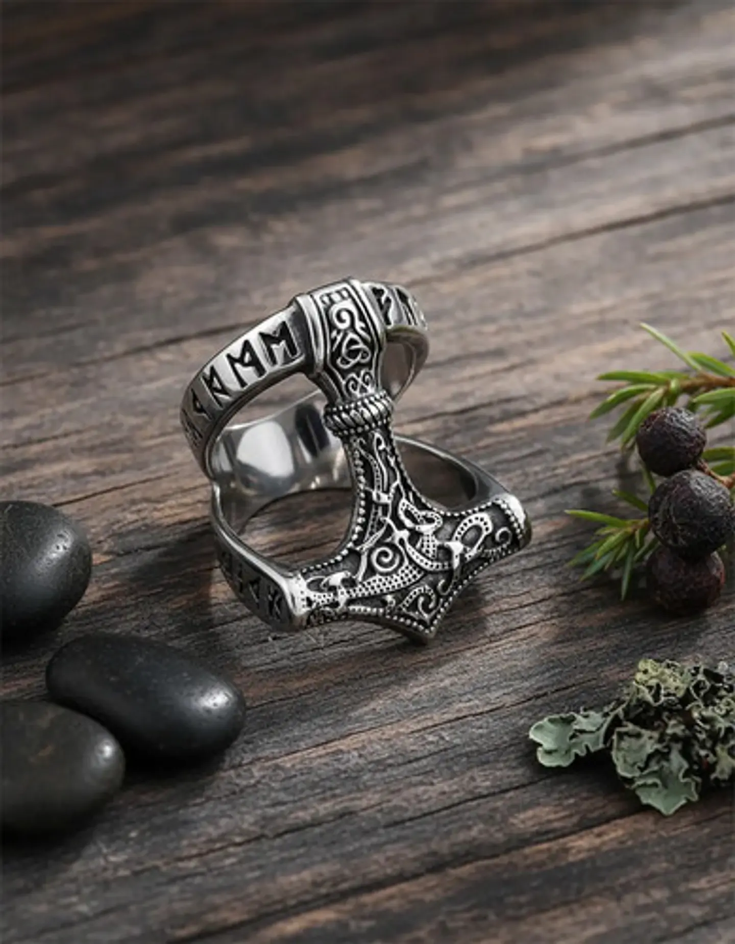 Anillo Hombre Martillo Thor Mjolnir Vikingo Nórdico De Acero 9