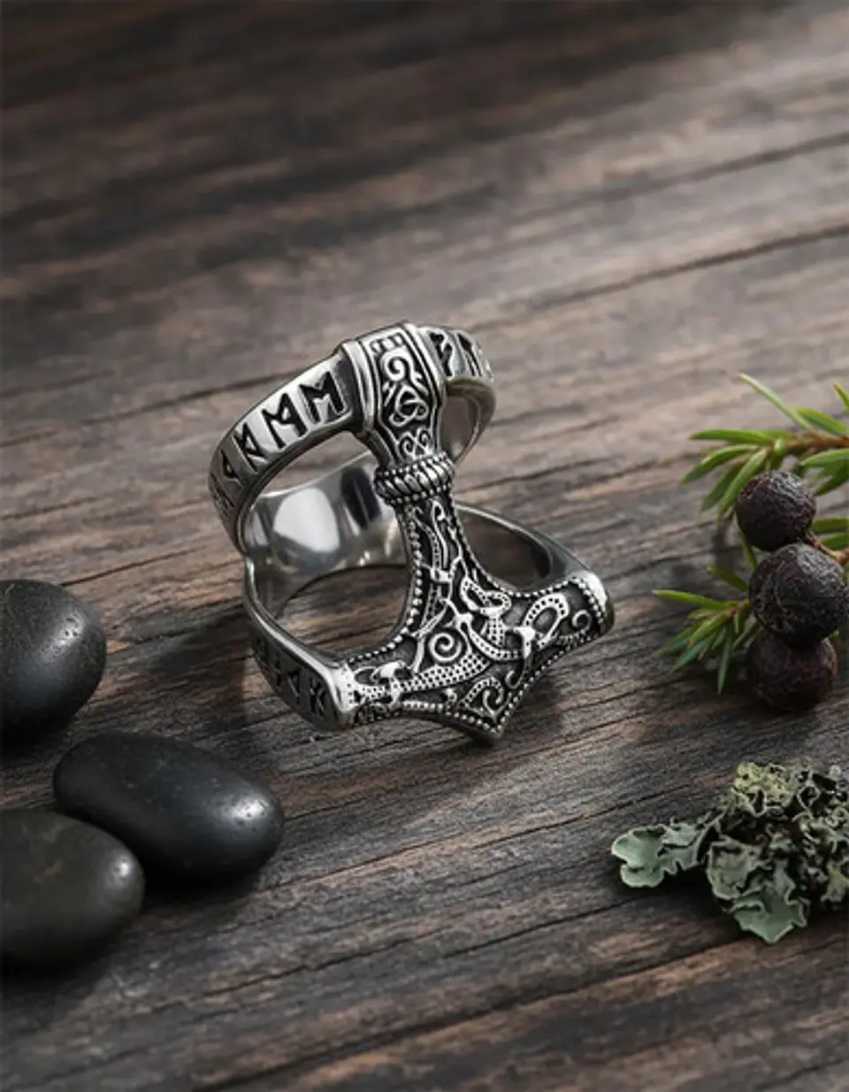 Anillo Hombre Martillo Thor Mjolnir Vikingo Nórdico De Acero 9