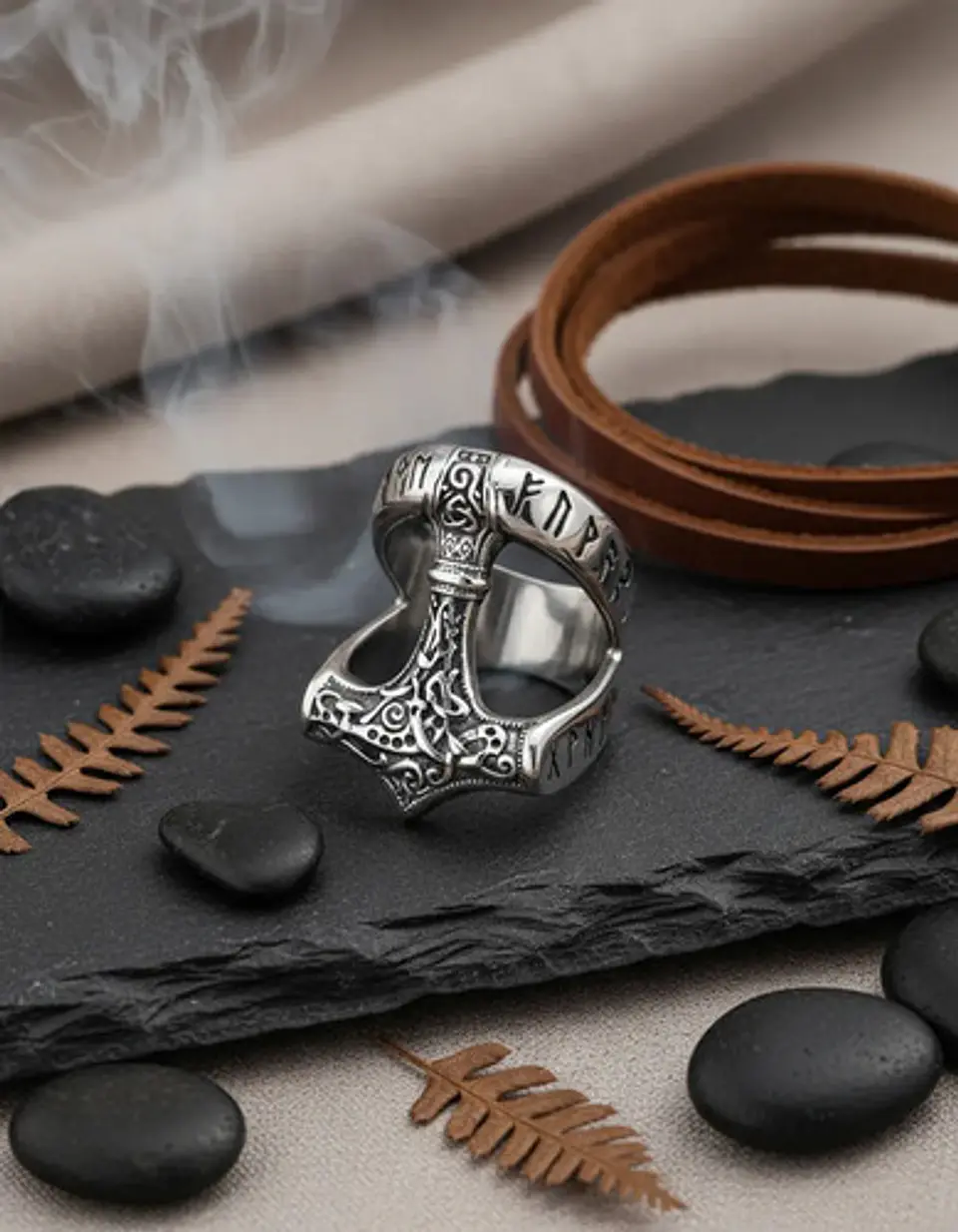 Anillo Hombre Martillo Thor Mjolnir Vikingo Nórdico De Acero 10