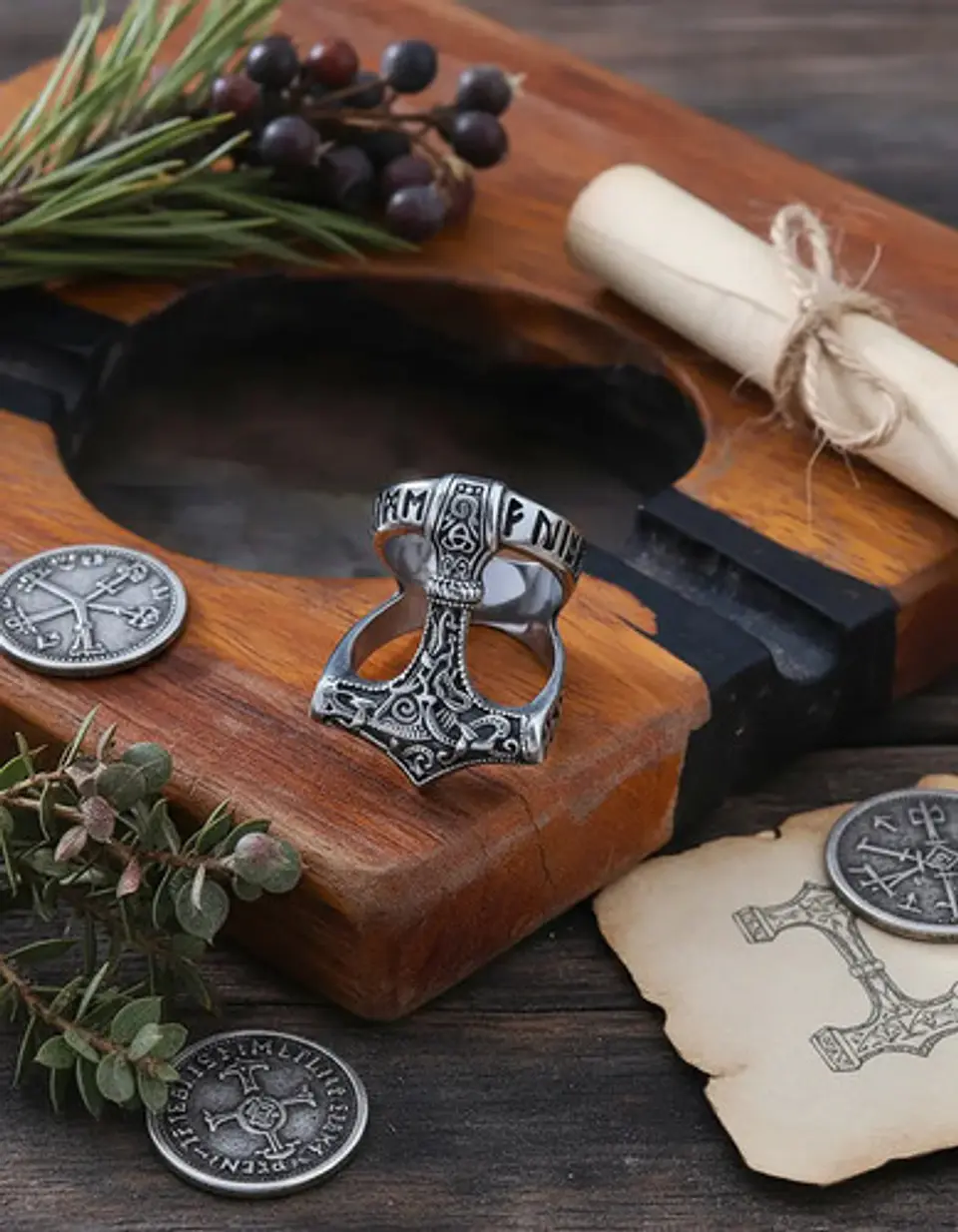 Anillo Hombre Martillo Thor Mjolnir Vikingo Nórdico De Acero 11