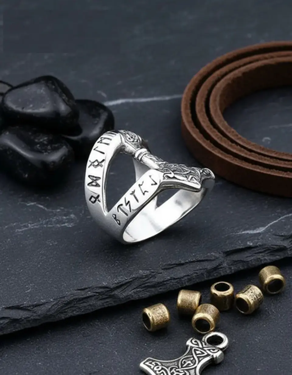Anillo Hombre Martillo Thor Mjolnir Vikingo Nórdico De Acero 14