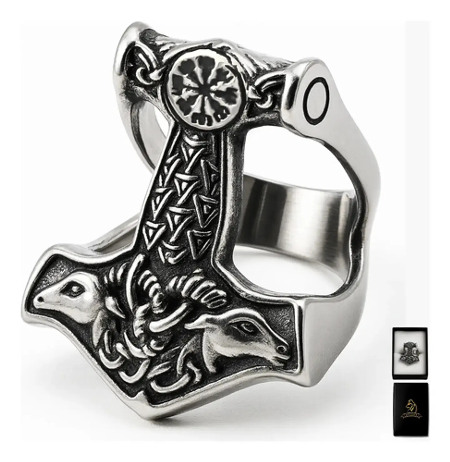 Anillo Hombre Martillo Thor Mjolnir Vikingo Nórdico De Acero 18