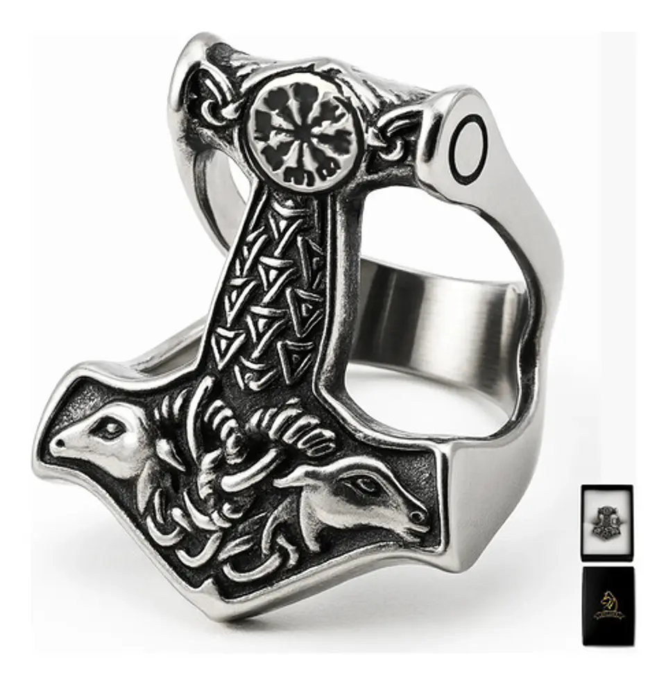Anillo Hombre Martillo Thor Mjolnir Vikingo Nórdico De Acero 18