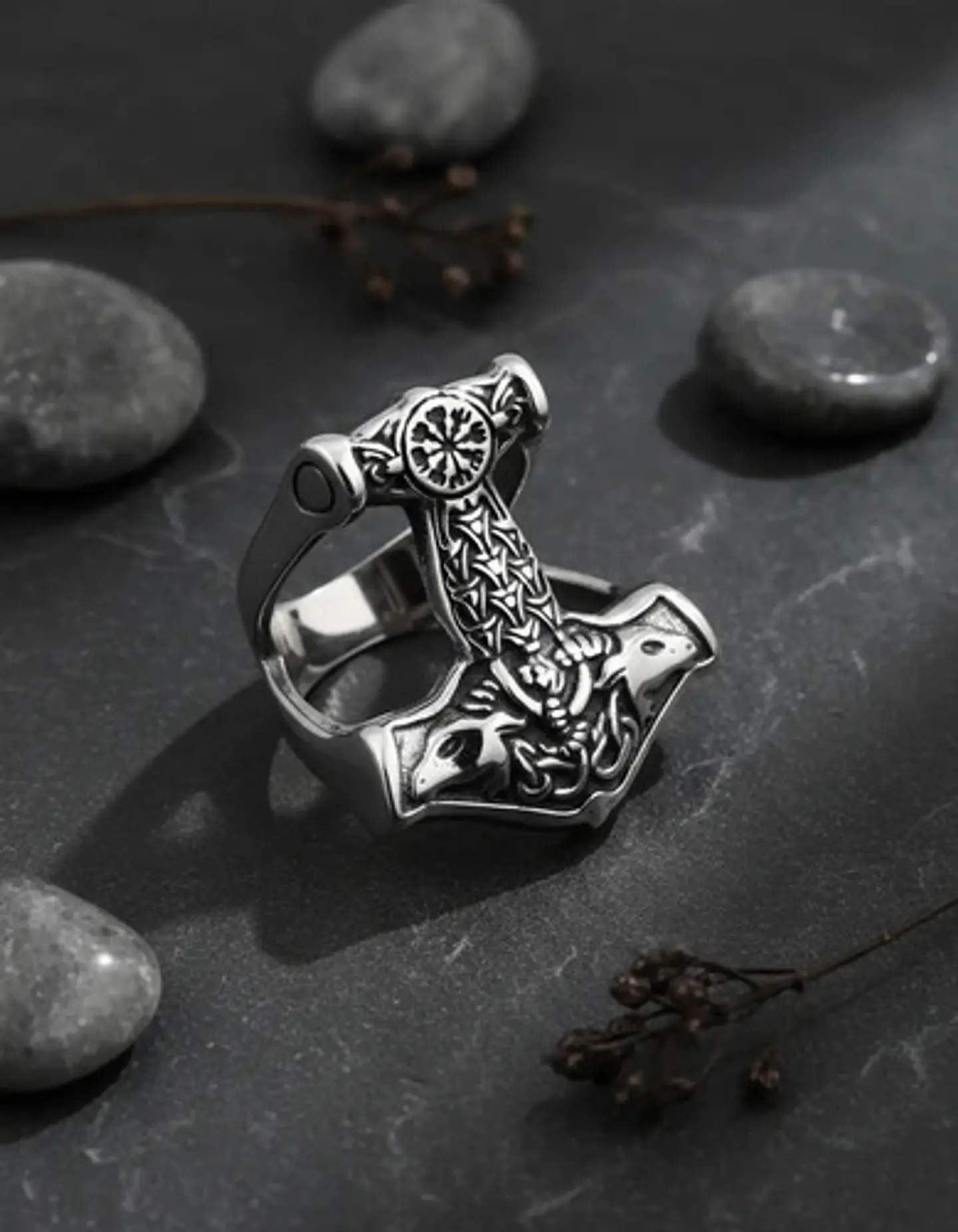 Anillo Hombre Martillo Thor Mjolnir Vikingo Nórdico De Acero 19