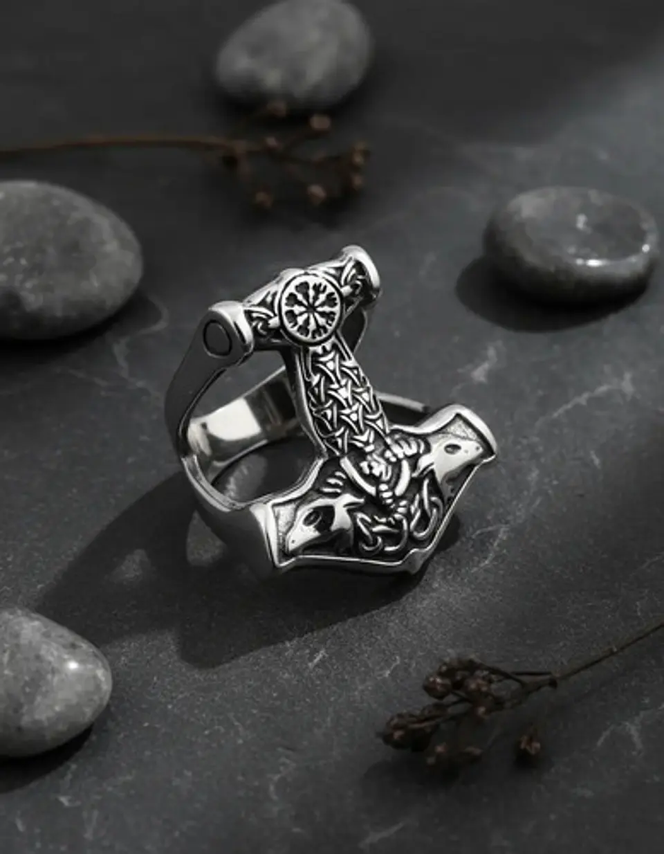 Anillo Hombre Martillo Thor Mjolnir Vikingo Nórdico De Acero 19