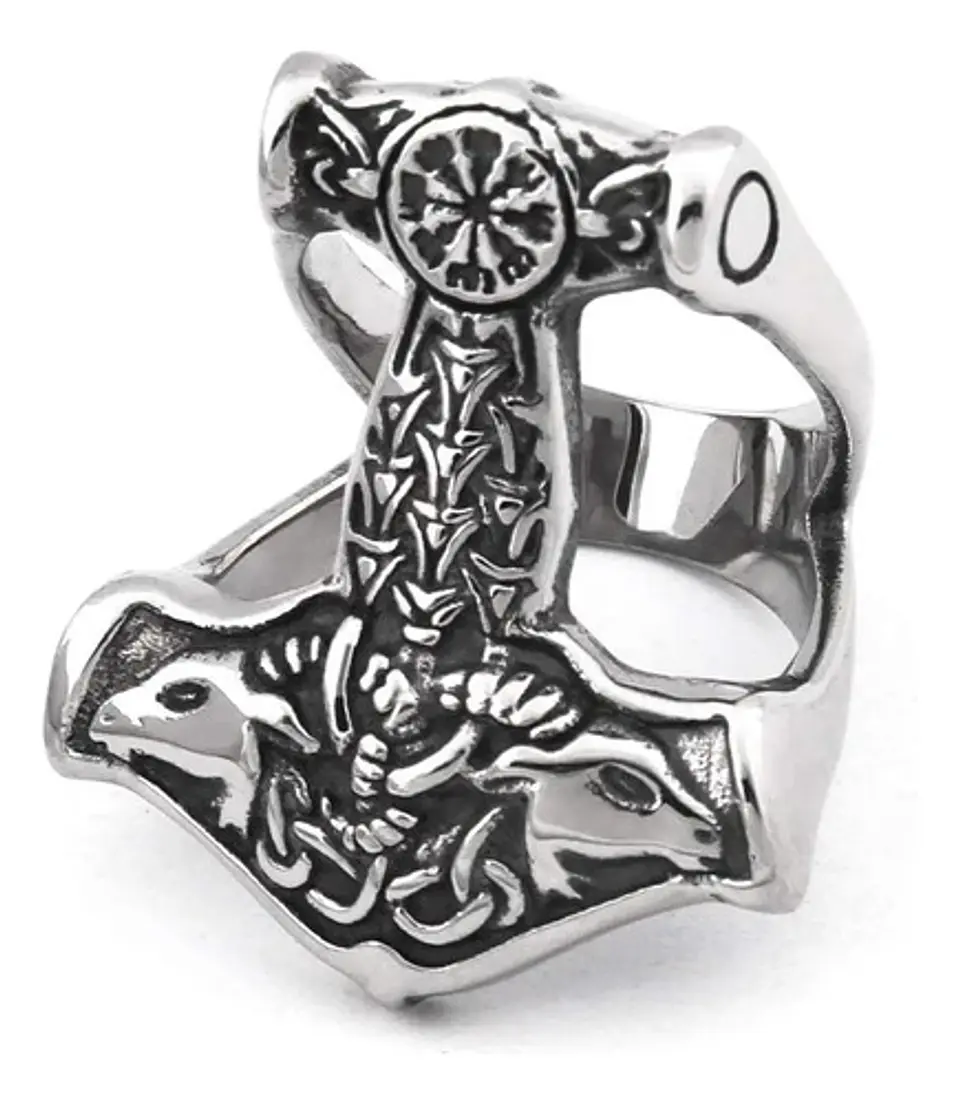 Anillo Hombre Martillo Thor Mjolnir Vikingo Nórdico De Acero 27