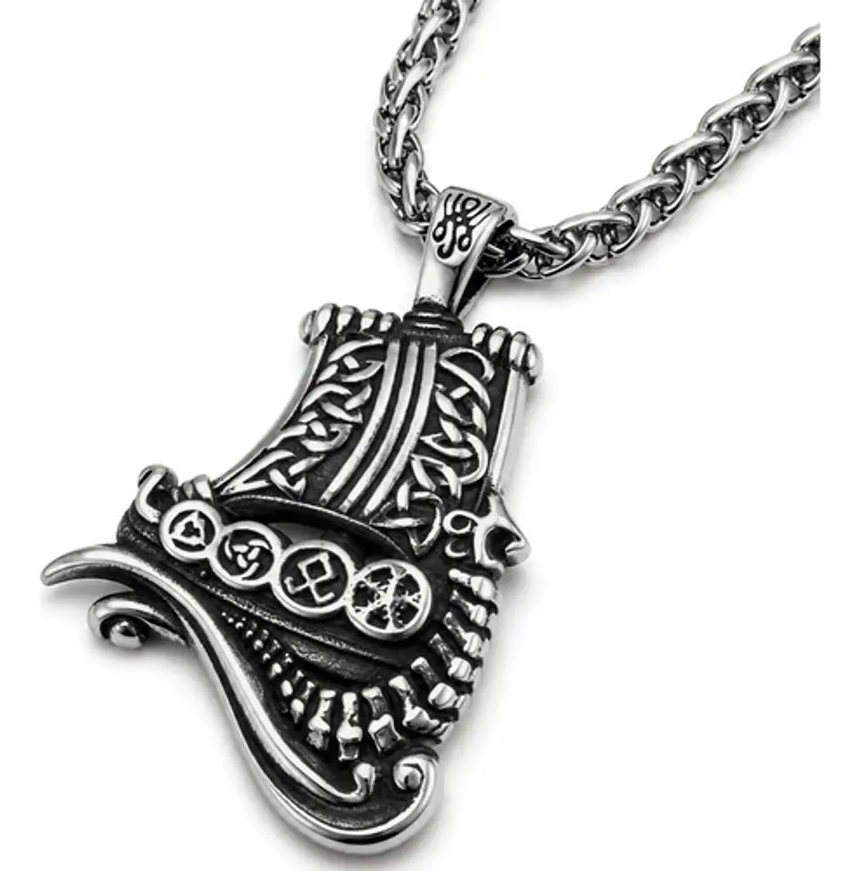 Collar Vikingo De Acero Para Hombre Mujer Dije Barco Drakkar 1