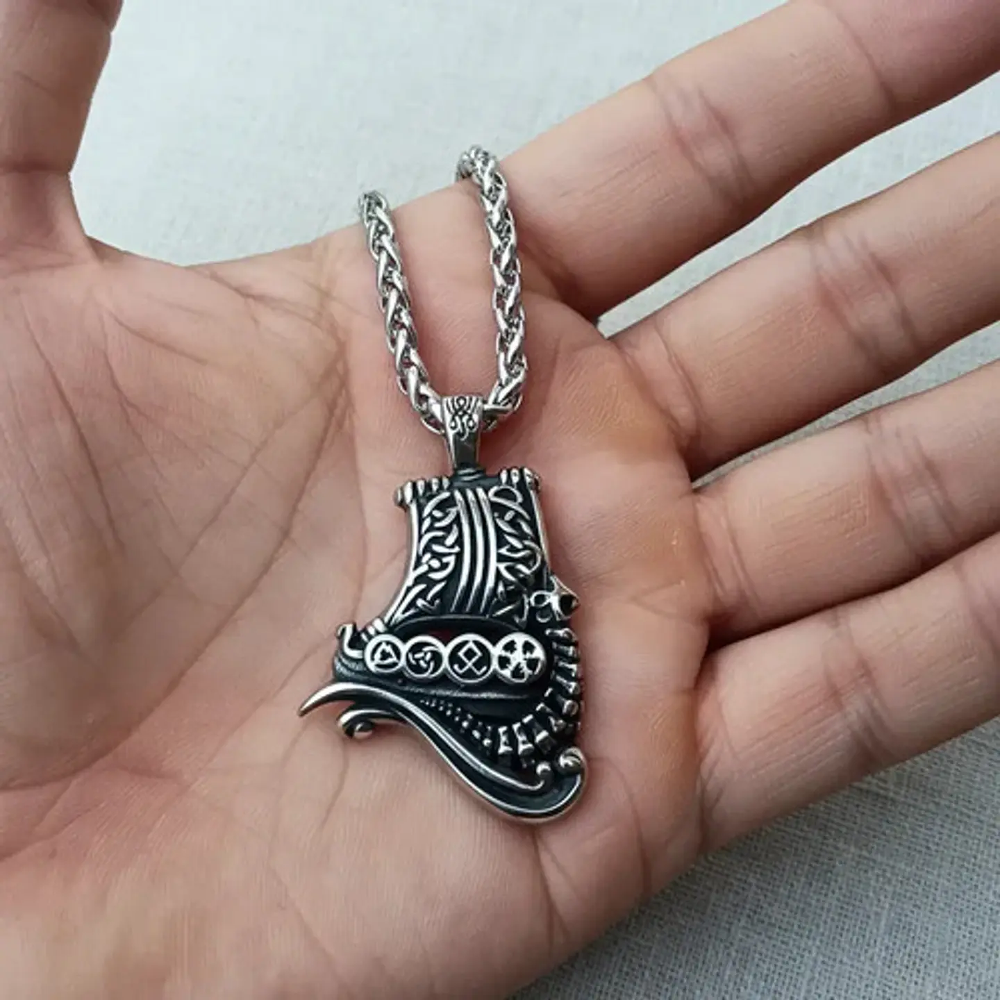 Collar Vikingo De Acero Para Hombre Mujer Dije Barco Drakkar 2