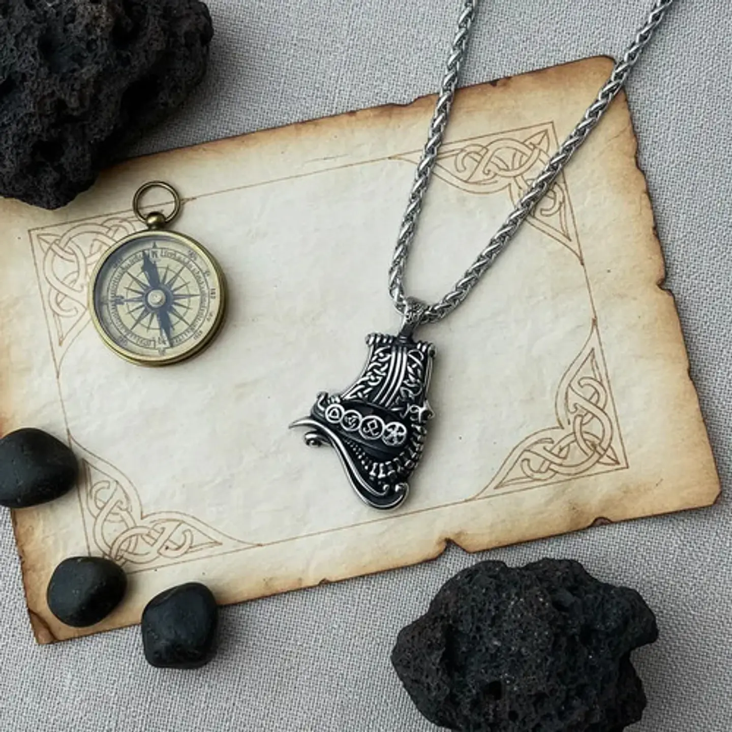 Collar Vikingo De Acero Para Hombre Mujer Dije Barco Drakkar 3