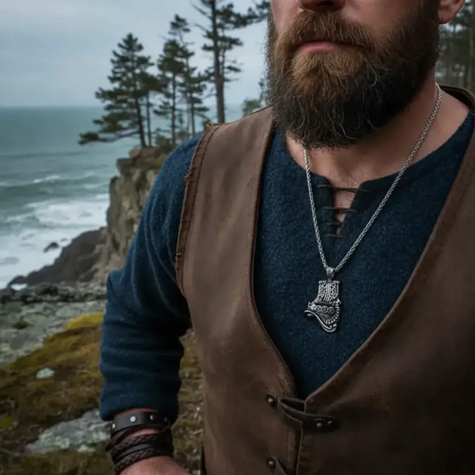 Collar Vikingo De Acero Para Hombre Mujer Dije Barco Drakkar 5