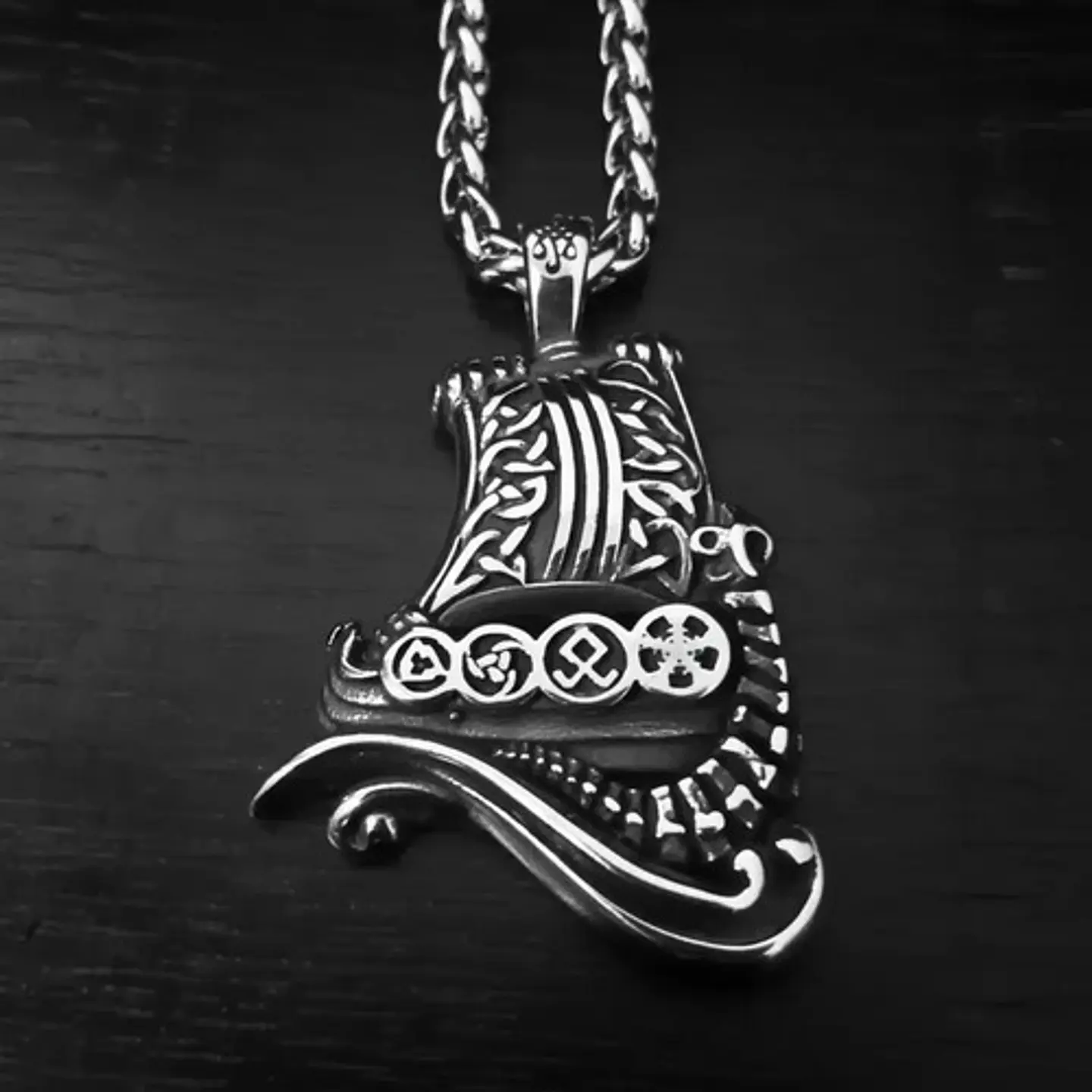 Collar Vikingo De Acero Para Hombre Mujer Dije Barco Drakkar 8