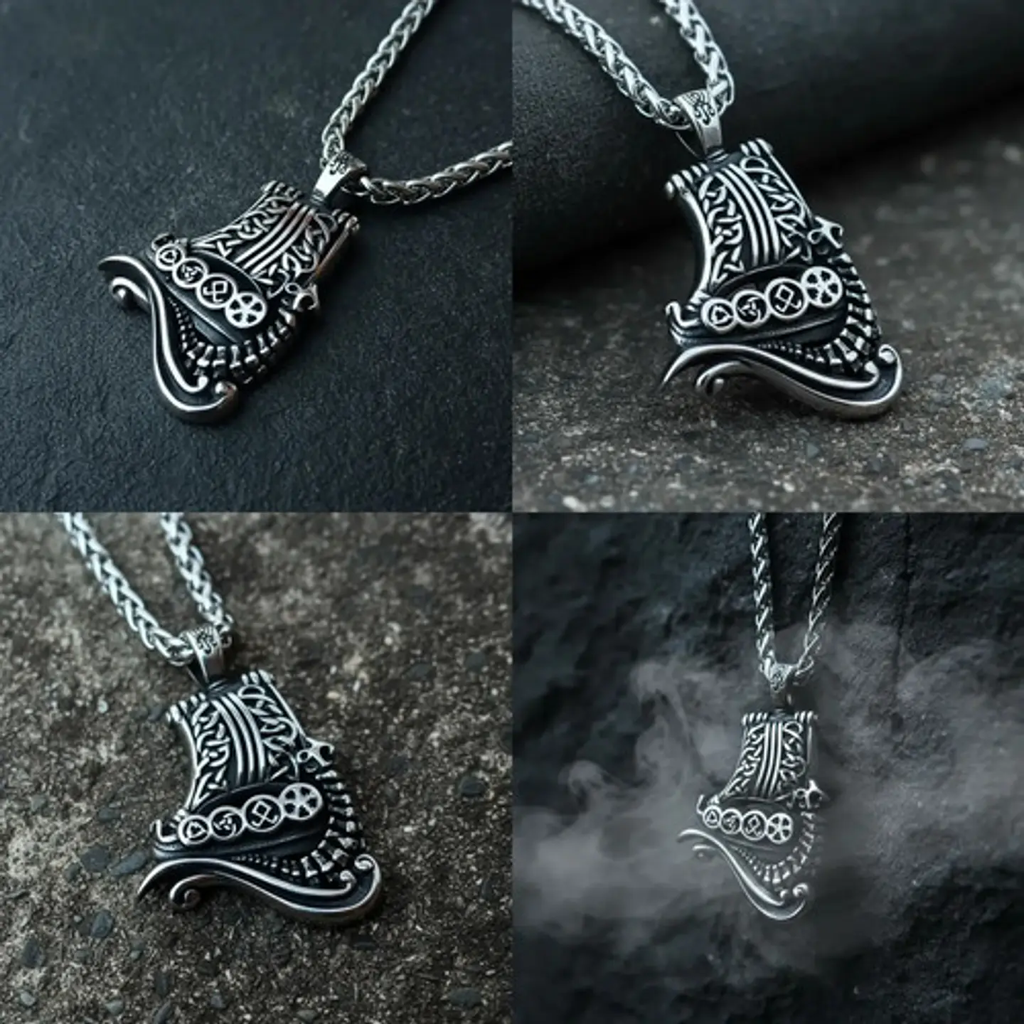 Collar Vikingo De Acero Para Hombre Mujer Dije Barco Drakkar 10