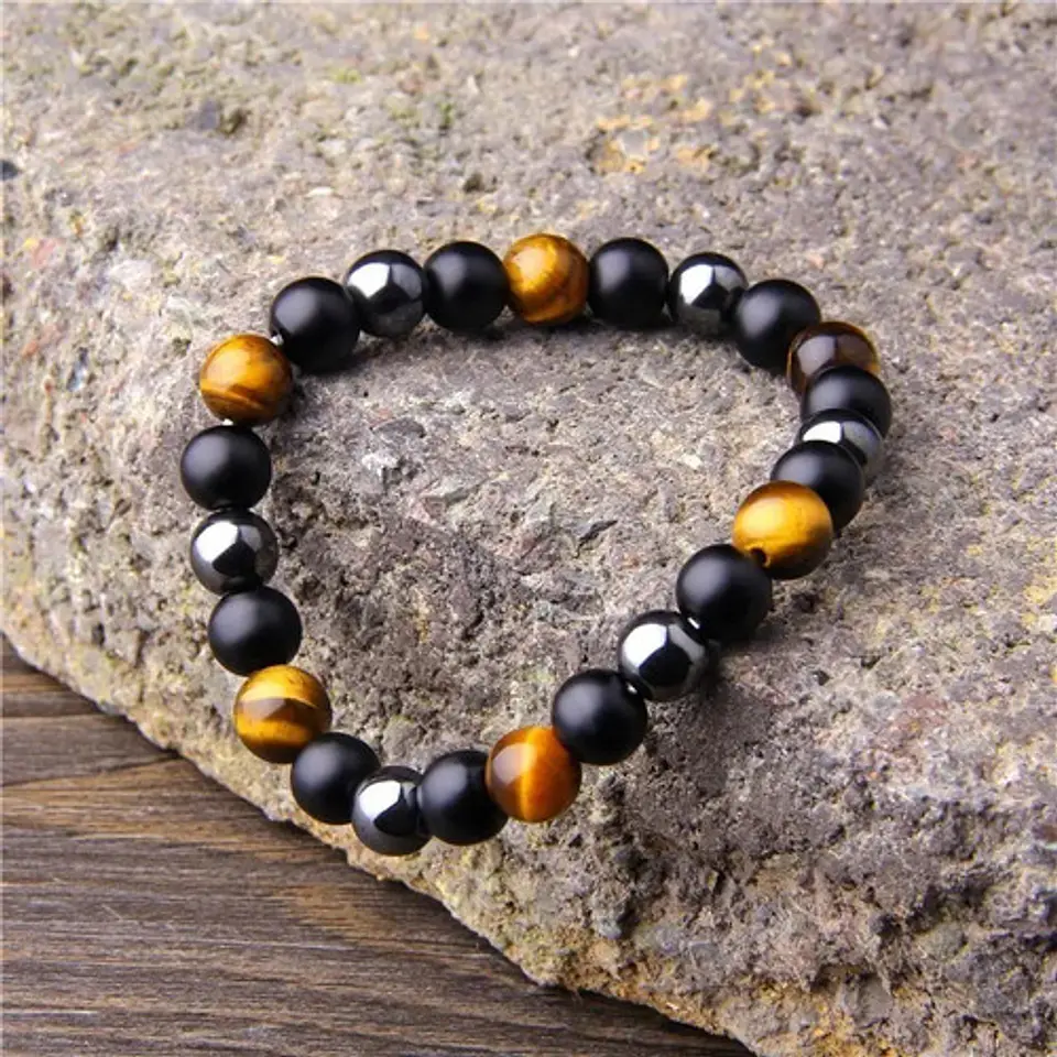 Pulsera Piedras Naturales Hematita Ojo De Tigre Mujer Hombre 4
