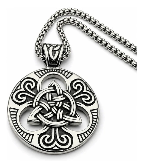 Collar De Acero Para Hombre Dije Amuleto Nudo Celta Triqueta
