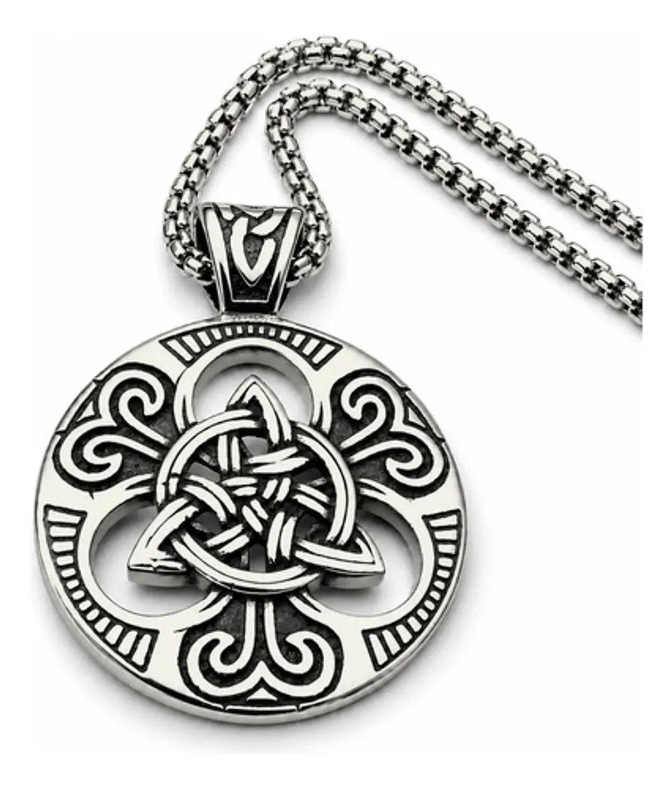 Collar De Acero Para Hombre Dije Amuleto Nudo Celta Triqueta 1