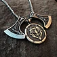 Collar Vikingo Para Hombres Dijes Hachas Y Medallón Lobo - Miniatura 6