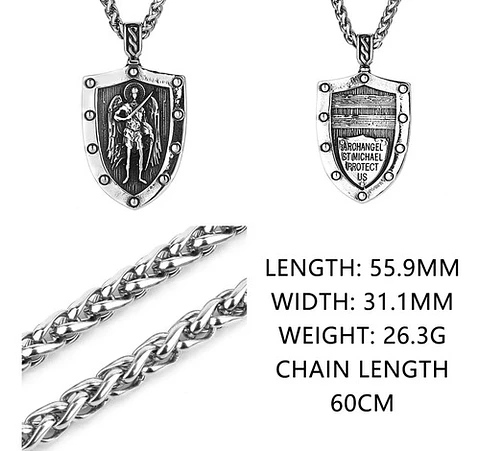 Collar Amuleto Arcangel St.michael Acero Inoxidable Hombre 