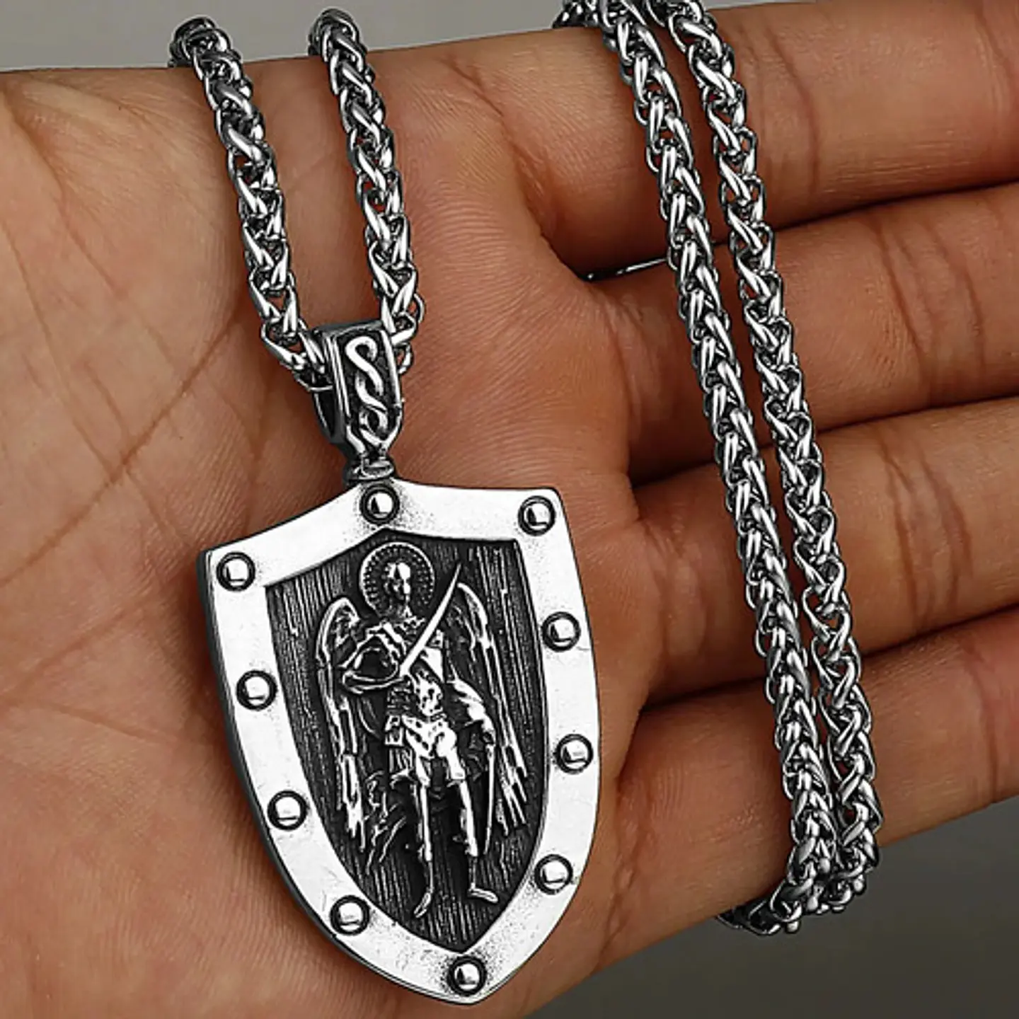 Collar Amuleto Arcangel St.michael Acero Inoxidable Hombre  3