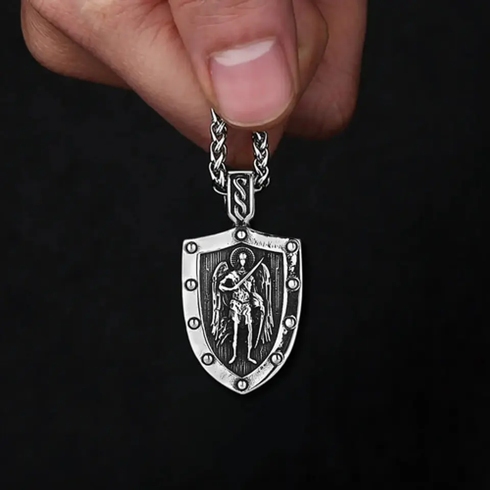 Collar Amuleto Arcangel St.michael Acero Inoxidable Hombre  7