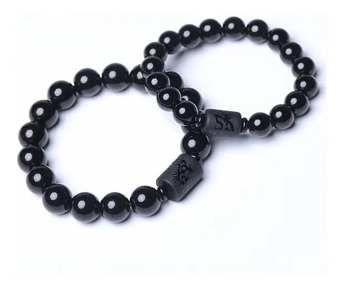 Pulsera De Pareja Yoga Piedras Obsidiana Negra Mujer Hombre