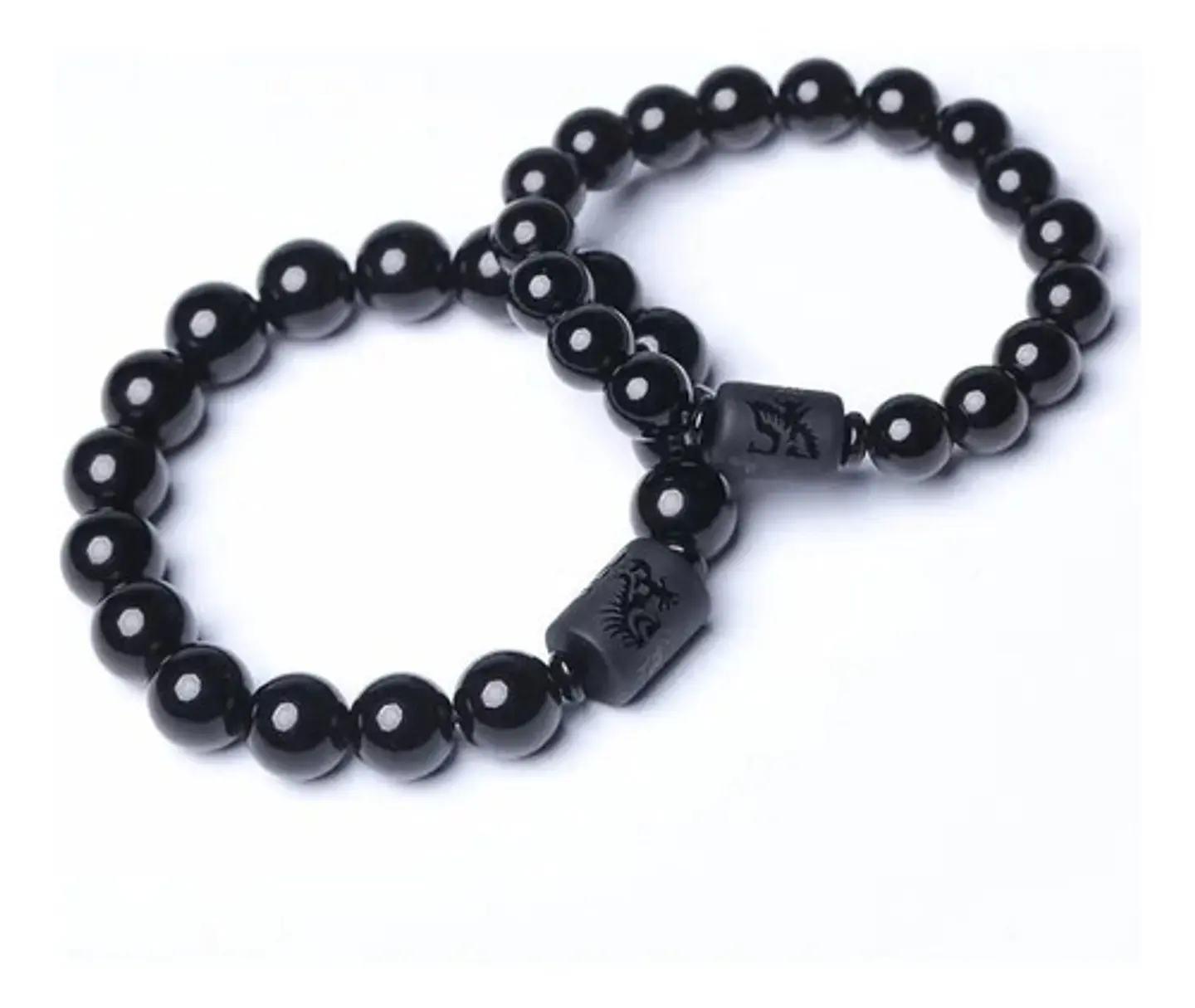 Pulsera De Pareja Yoga Piedras Obsidiana Negra Mujer Hombre 1