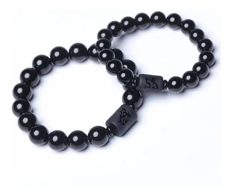 Pulsera De Pareja Yoga Piedras Obsidiana Negra Mujer Hombre 1