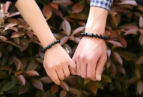 Pulsera De Pareja Yoga Piedras Obsidiana Negra Mujer Hombre