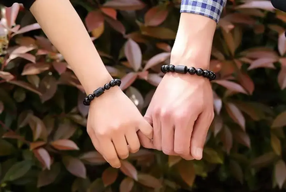 Pulsera De Pareja Yoga Piedras Obsidiana Negra Mujer Hombre 2