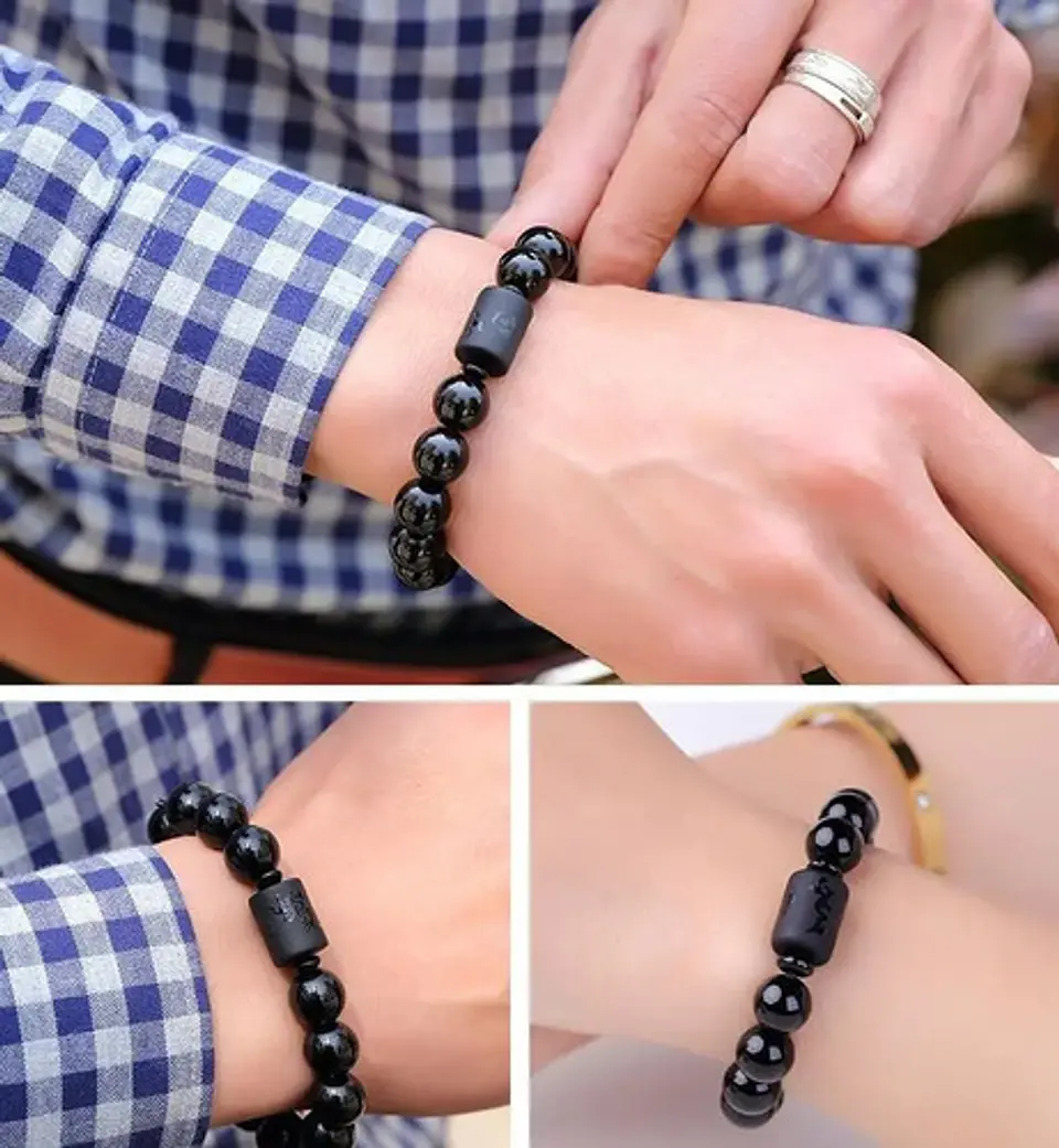 Pulsera De Pareja Yoga Piedras Obsidiana Negra Mujer Hombre 3