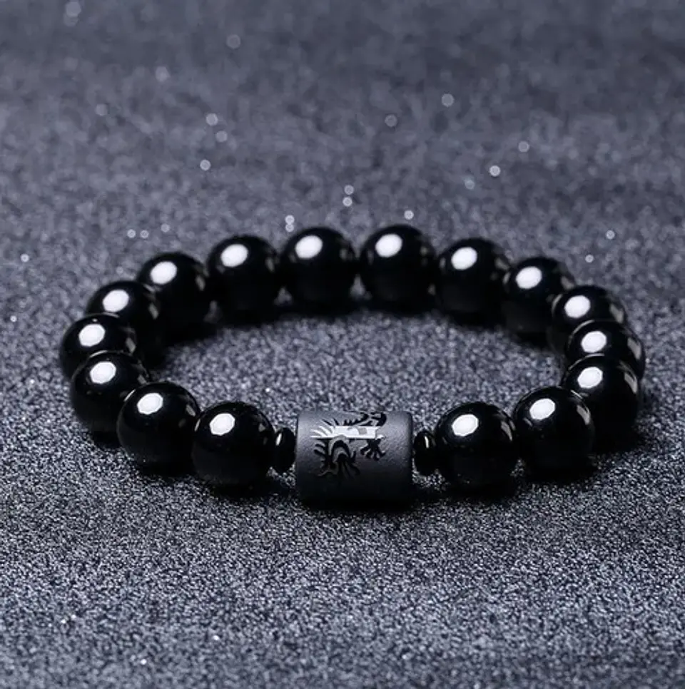 Pulsera De Pareja Yoga Piedras Obsidiana Negra Mujer Hombre 5