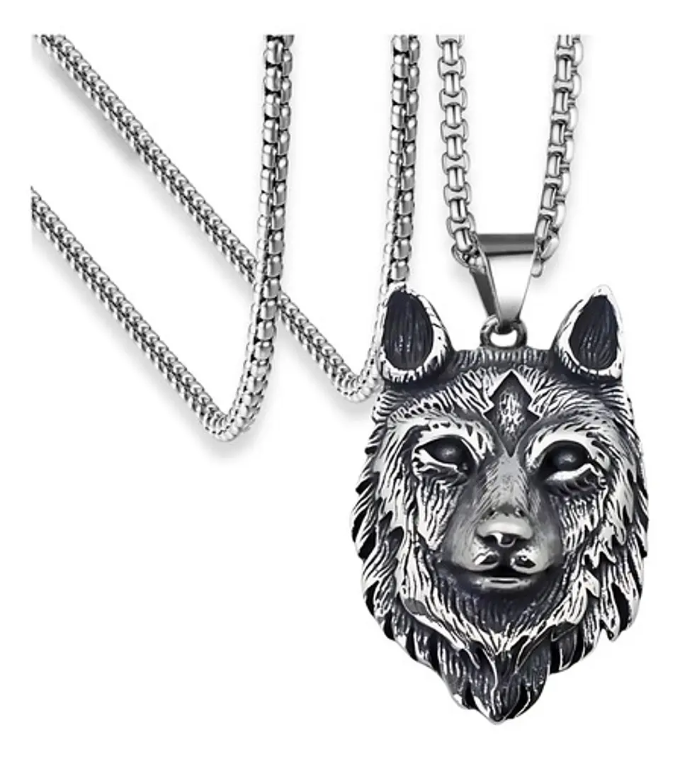 Collar Amuleto Vikingo Lobo Celta En Acero Inoxidable Hombre 1